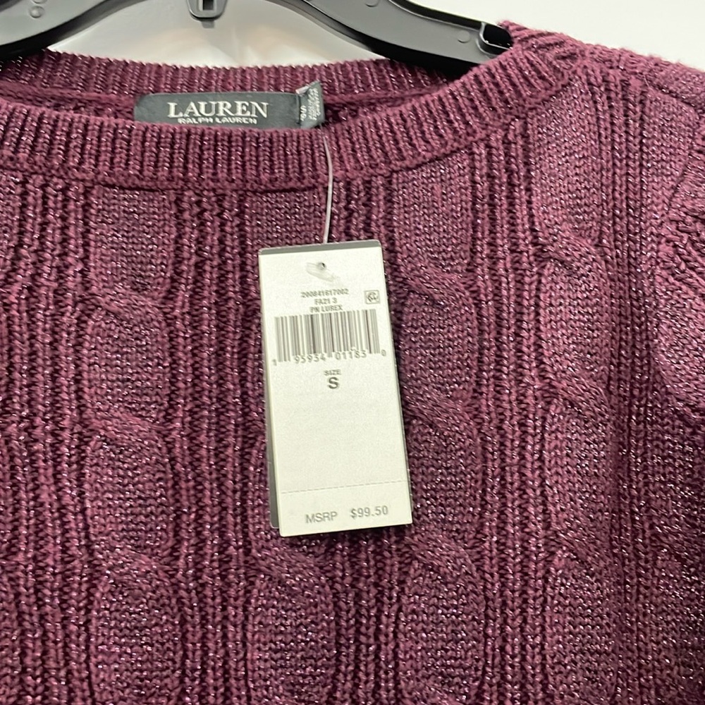 Lauren Ralph Lauren Women’s Cable Knit Cotton Blend Boatneck Sweater Dark Red - Picture 3 of 6